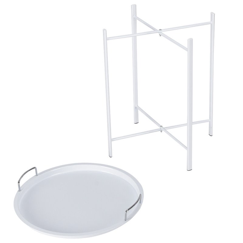 Costway Contemporary Metal End Table with Round Tray in White