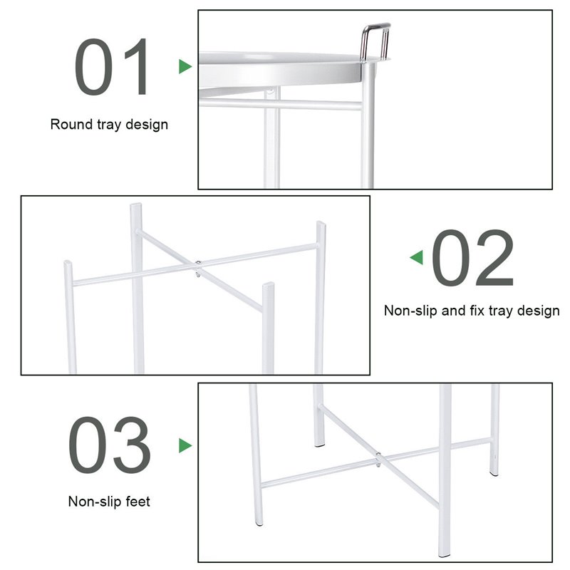 Costway Contemporary Metal End Table with Round Tray in White