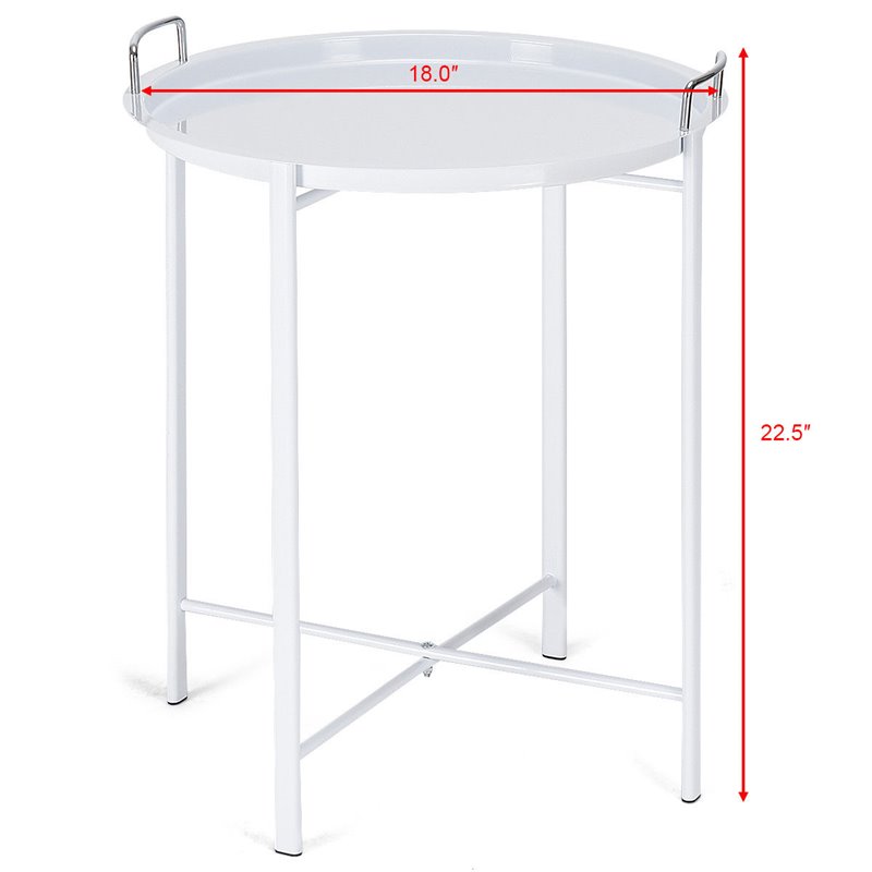 Costway Contemporary Metal End Table with Round Tray in White
