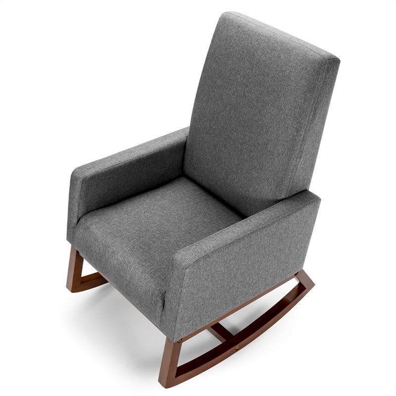 Costway Contemporary Wood and Fabric Upholstered Rocking Chair in Gray