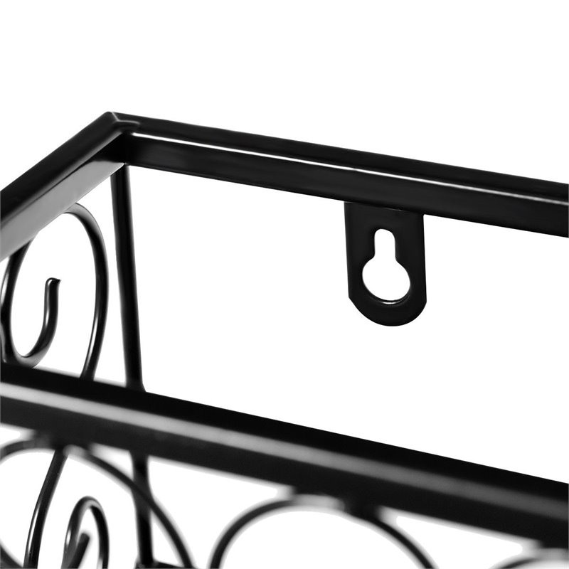 Costway Contemporary Iron Wall Mounted Wine Rack with Glass Holder in Black