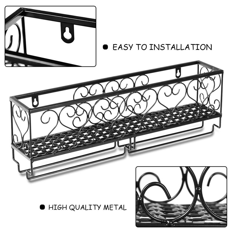 Costway Contemporary Iron Wall Mounted Wine Rack with Glass Holder in Black