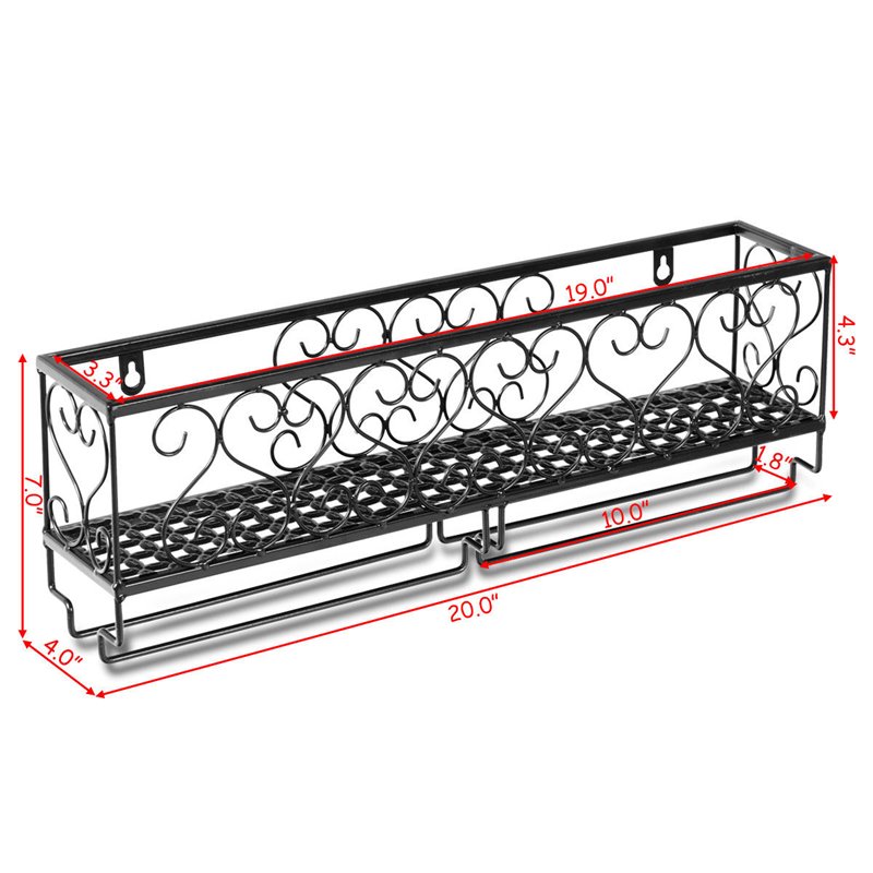 Costway Contemporary Iron Wall Mounted Wine Rack with Glass Holder in Black