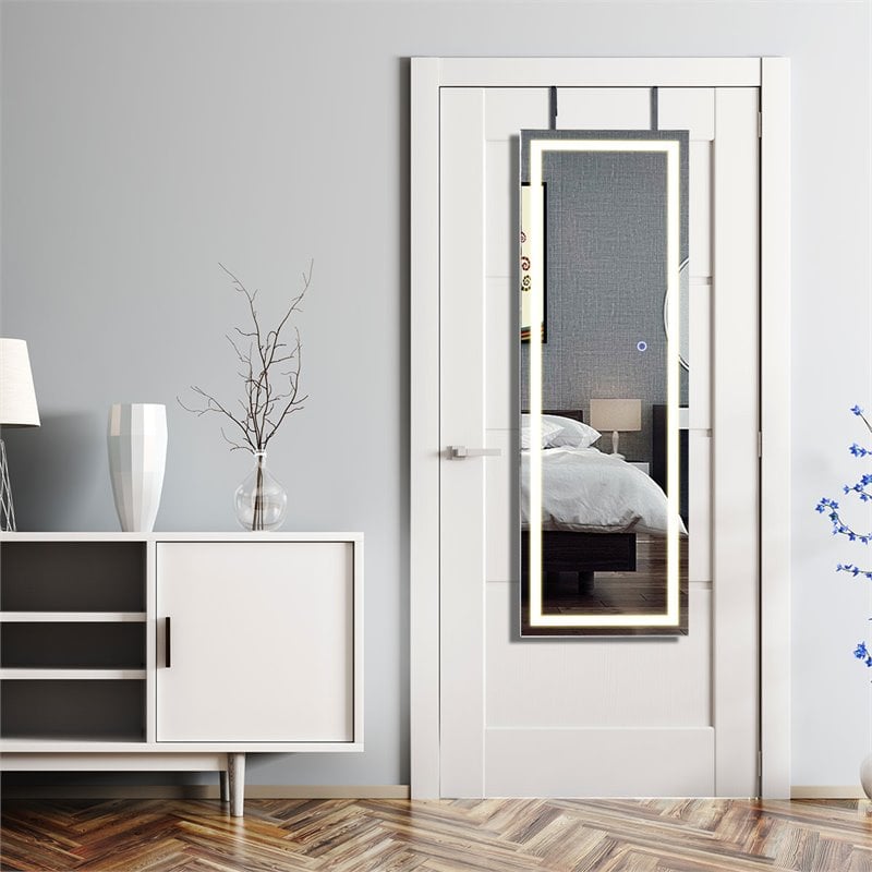 Costway Density Board & Glass Wall/Door Mount LED Light Jewelry Cabinet in Black