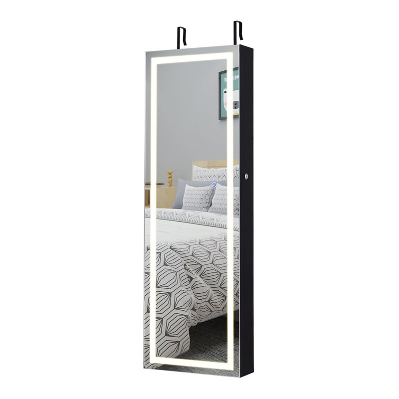 Costway Density Board & Glass Wall/Door Mount LED Light Jewelry Cabinet in Black