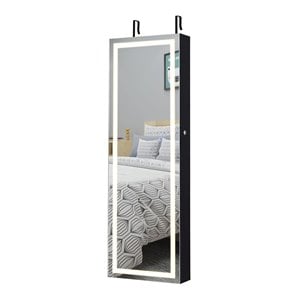 Costway Density Board & Glass Wall/Door Mount LED Light Jewelry Cabinet in Black