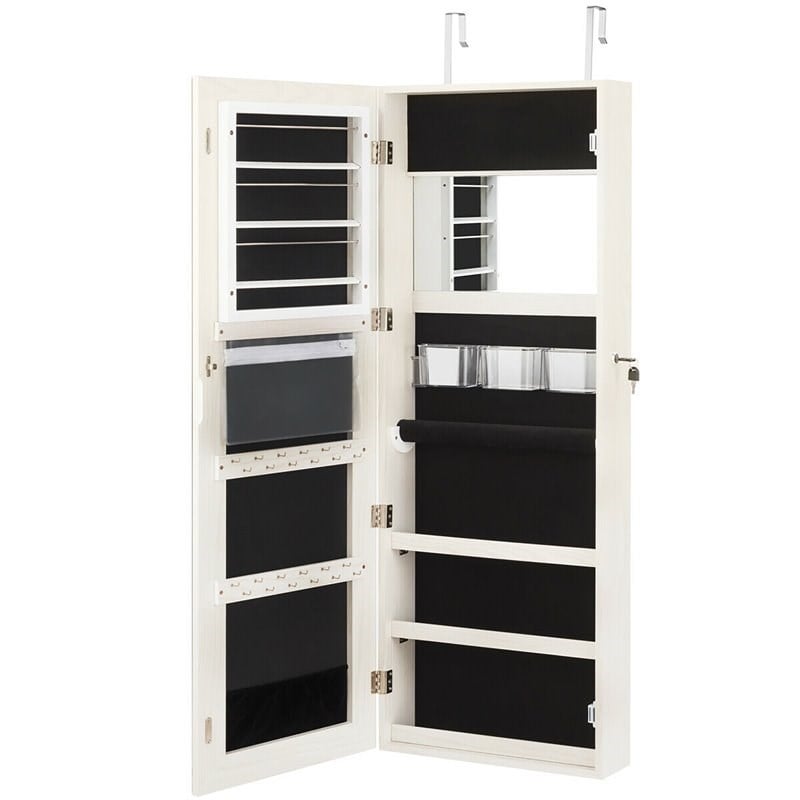 Costway Density Board & Glass Wall/Door Mount LED Light Jewelry Cabinet in White