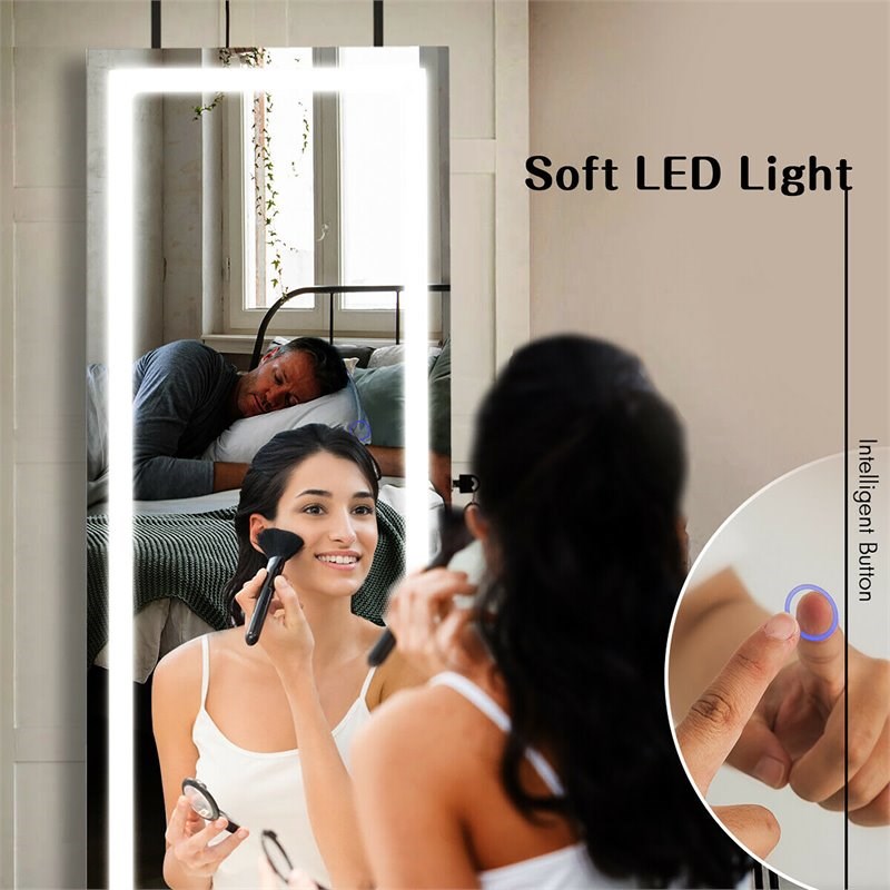 Costway Density Board & Glass Wall/Door Mount LED Light Jewelry Cabinet in White