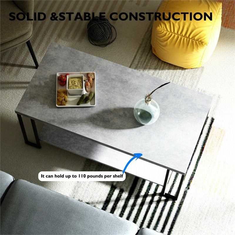 Costway Contemporary Metal Coffee Table with Lower Shelf in Gray