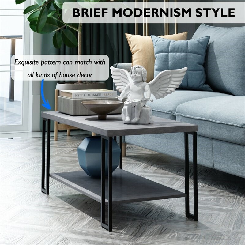Costway Contemporary Metal Coffee Table with Lower Shelf in Gray