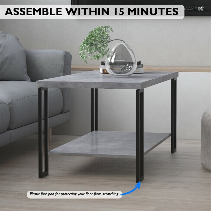 Costway Contemporary Metal Coffee Table with Lower Shelf in Gray