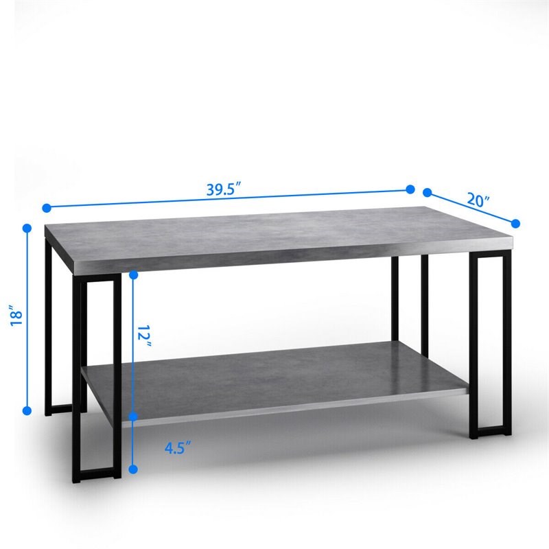Costway Contemporary Metal Coffee Table with Lower Shelf in Gray