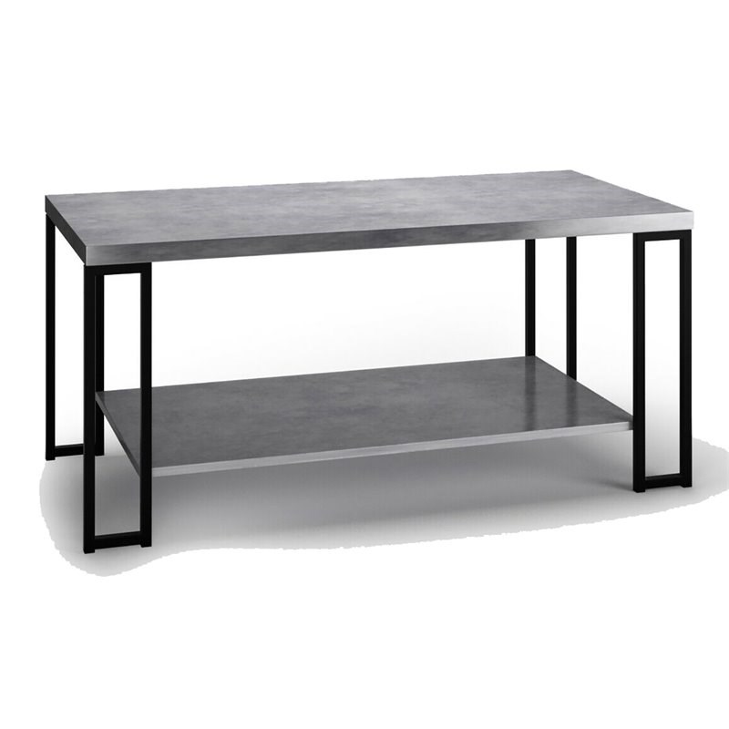 Costway Contemporary Metal Coffee Table with Lower Shelf in Gray