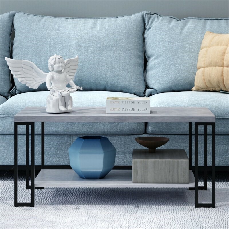 Costway Contemporary Metal Coffee Table with Lower Shelf in Gray