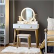 Costway Contemporary MDF and Beech Makeup Table with Circular Mirror in White