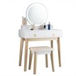 Costway Contemporary MDF and Beech Makeup Table with Circular Mirror in White