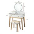 Costway Contemporary MDF and Beech Makeup Table with Circular Mirror in White