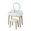 Costway Contemporary MDF and Beech Makeup Table with Circular Mirror in White
