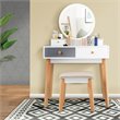 Costway Contemporary MDF and Beech Wood Vanity Table Set with Stool in White