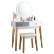 Costway Contemporary MDF and Beech Wood Vanity Table Set with Stool in White