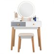 Costway Contemporary MDF and Beech Wood Vanity Table Set with Stool in White