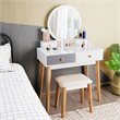 Costway Contemporary MDF and Beech Wood Vanity Table Set with Stool in White