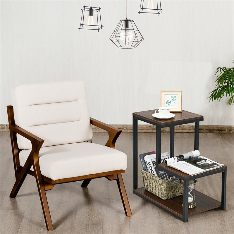 Costway 3-Tier Contemporary Steel End Table with Storage Shelf in Brown