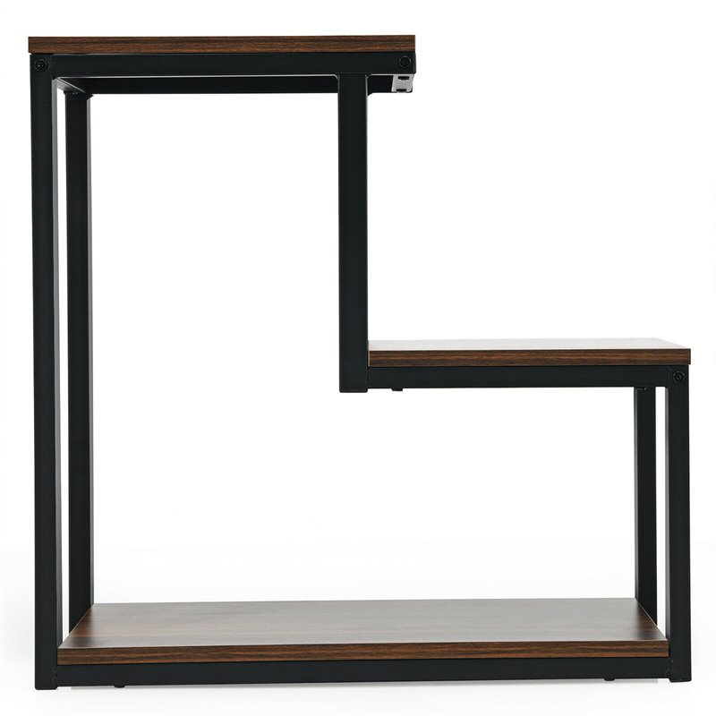 Costway 3-Tier Contemporary Steel End Table with Storage Shelf in Brown