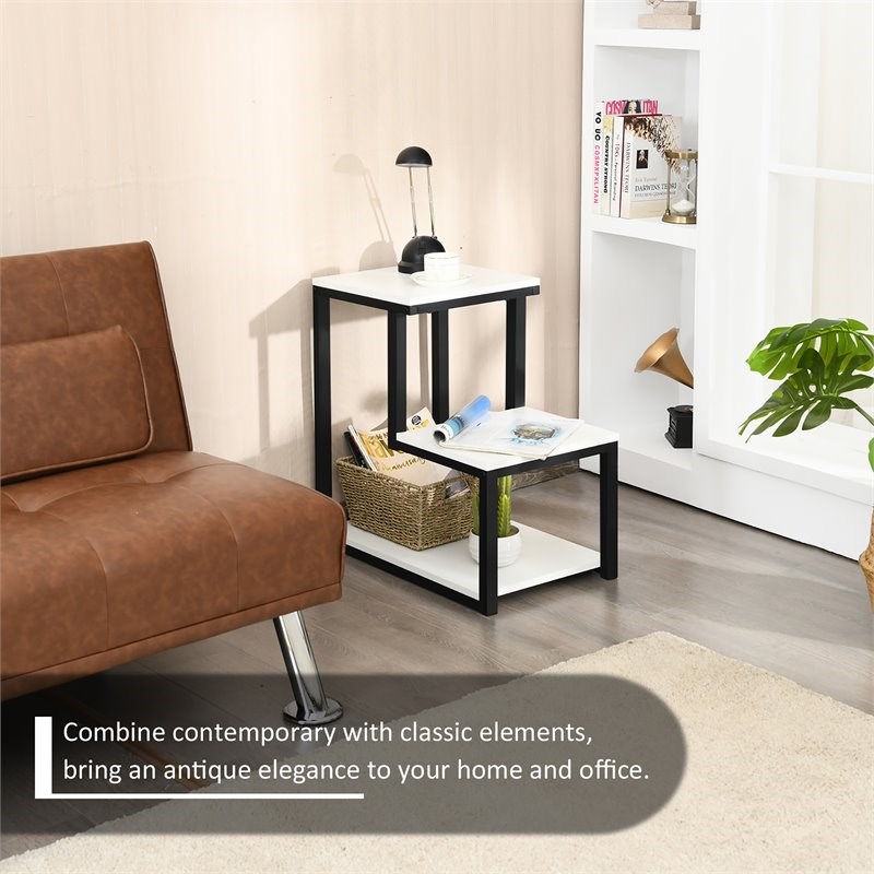 Costway 3-Tier Contemporary Steel End Table with Storage Shelf in White