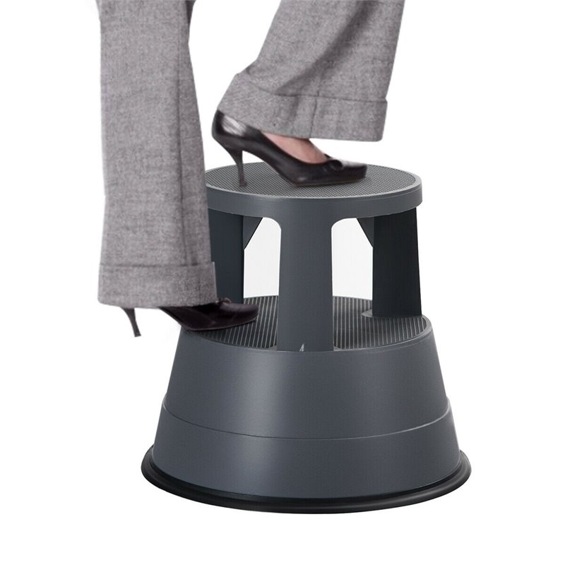 Costway Contemporary PP Rolling Step Stool with Non-Slip Platform in Gray