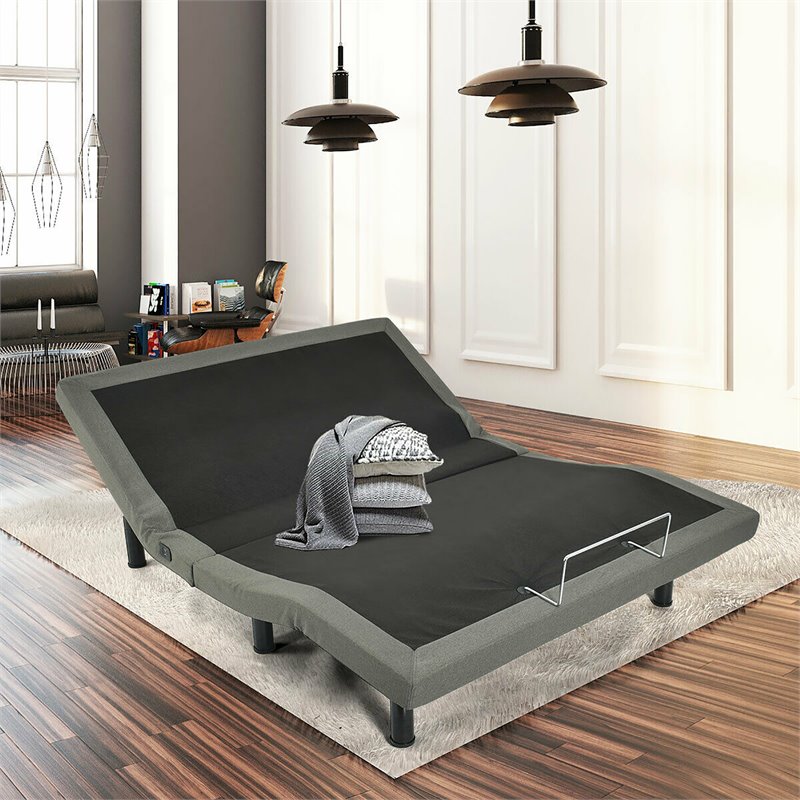 Costway Polyester Adjustable Massage Queen Bed Base in Black and Gray