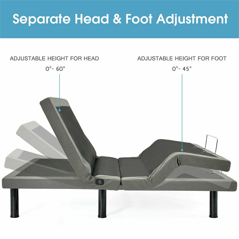Costway Polyester Adjustable Massage Queen Bed Base in Black and Gray