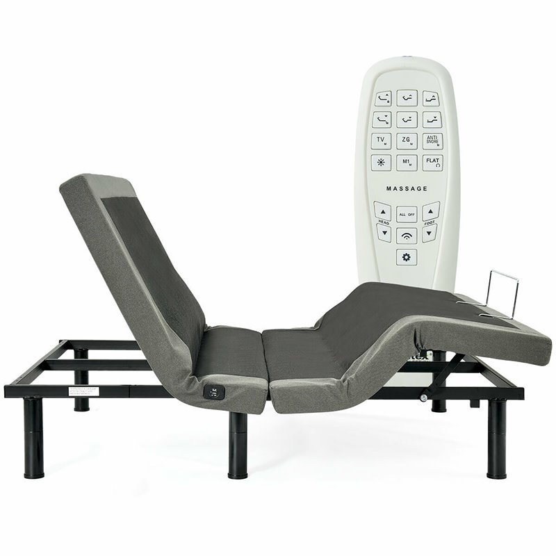 Costway Polyester Adjustable Massage Queen Bed Base in Black and Gray