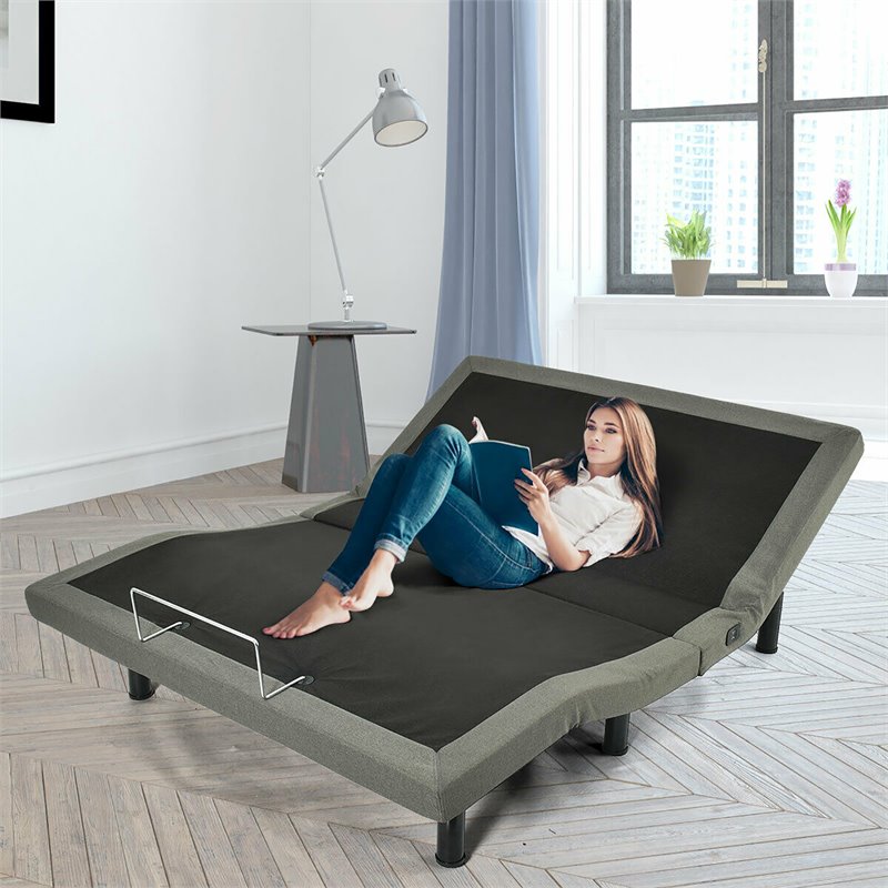 Costway Polyester Adjustable Massage Queen Bed Base in Black and Gray