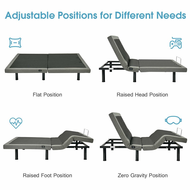 Costway Polyester Adjustable Massage Queen Bed Base in Black and Gray