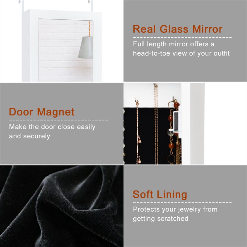 Costway Contemporary MDF Door Mounted Mirrored Jewelry Cabinet in White