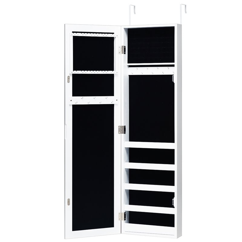 Costway Contemporary MDF Door Mounted Mirrored Jewelry Cabinet in White