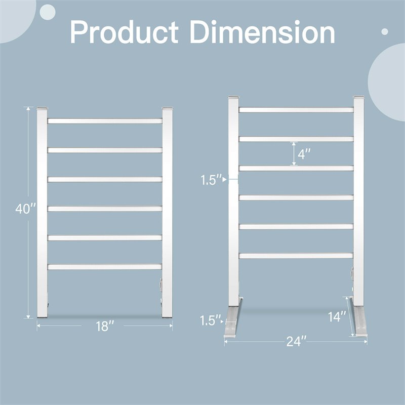 Costway Aluminum Freestanding/Wall Mounted Electric Towel Rail Rack in Silver
