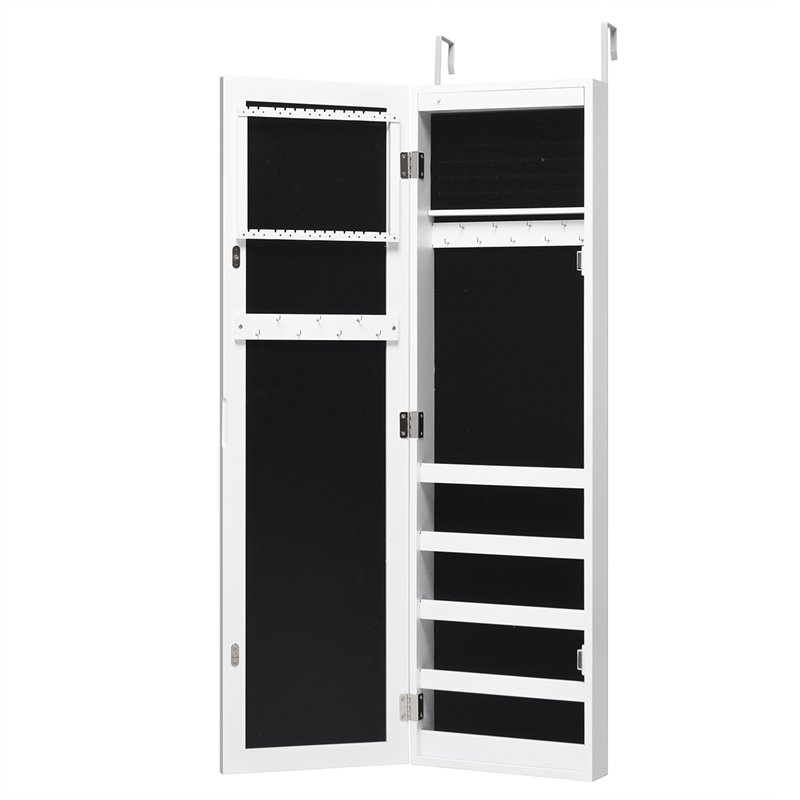 Costway MDF Board Wall/Door Mounted LED Lights Mirrored Jewelry Cabinet in White