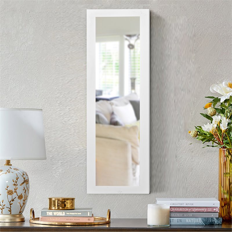 Costway MDF Board Wall/Door Mounted LED Lights Mirrored Jewelry Cabinet in White