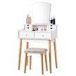 Costway MDF and Pine Wood Vanity Table Set with Cushioned Stool in White