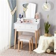 Costway MDF and Pine Wood Vanity Table Set with Cushioned Stool in White
