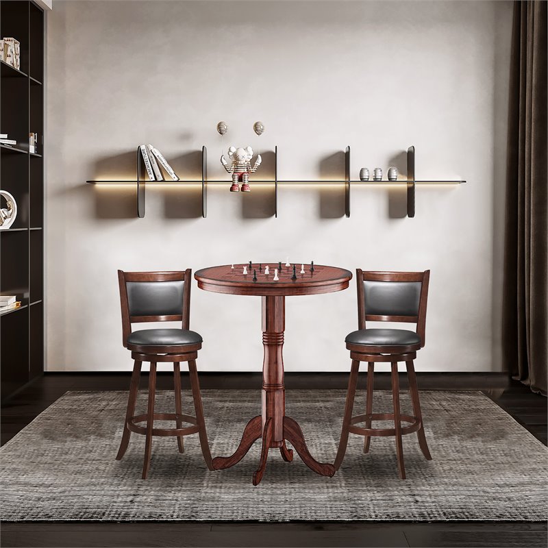 Costway 3-piece MDF Pub Set with Round Bar Height Table & 2 Bar Stools in Brown