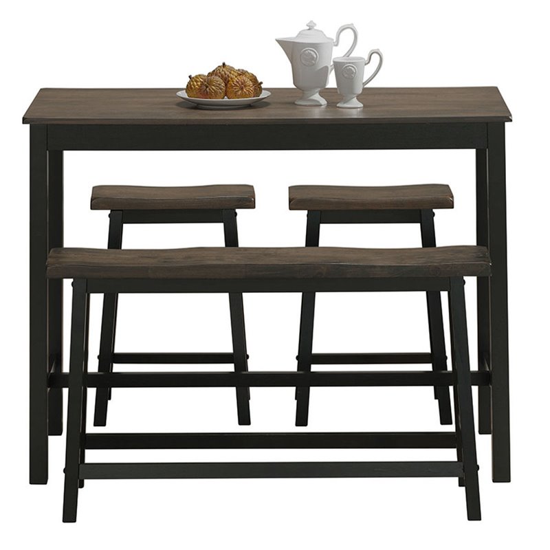 Costway 4-piece Counter Height Table Set with Bench & 2 Stools in Taupe Brown