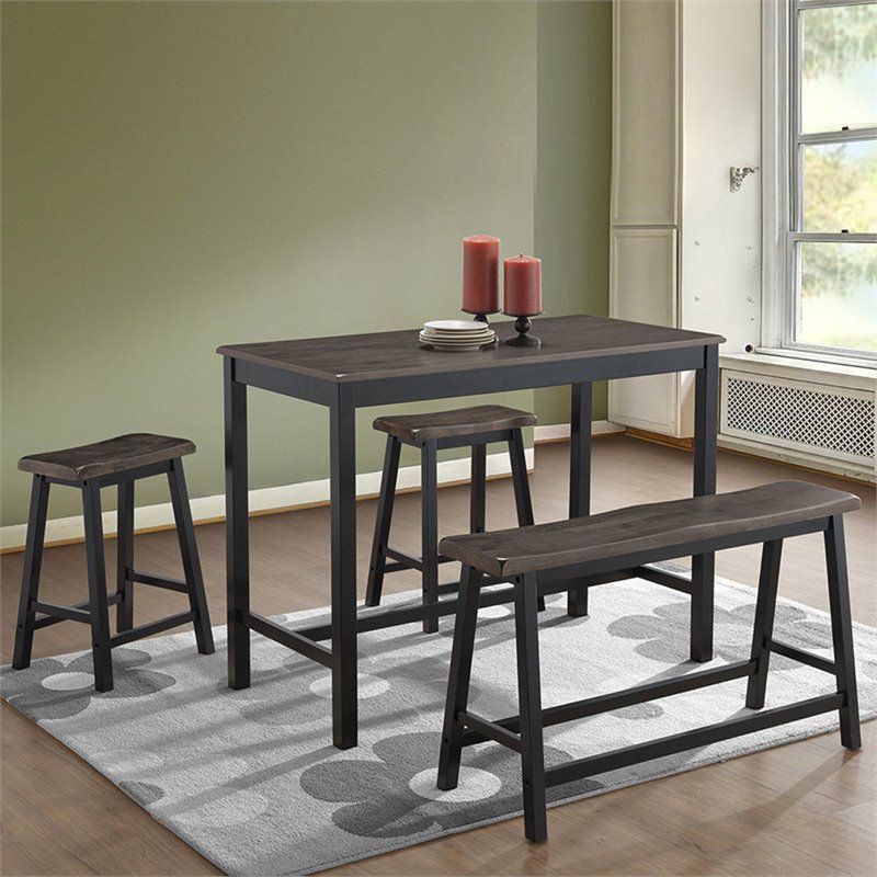 Costway 4-piece Counter Height Table Set with Bench & 2 Stools in Taupe Brown