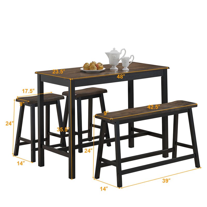 Costway 4-piece Counter Height Table Set with Bench & 2 Stools in Taupe Brown
