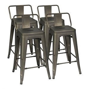 Costway 24&quot Contemporary Metal Bar Stools with Low Back in Gun Gray (Set of 4)