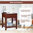 Costway Particle Board End Side Table with Drawer and Storage Shelf in Brown