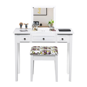 Costway MDF and Wood Vanity Dressing Table Set with 7 Compartments in White