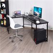 Costway Iron L-Shaped Corner Computer Desk with Adjustable Leg Pads in Black